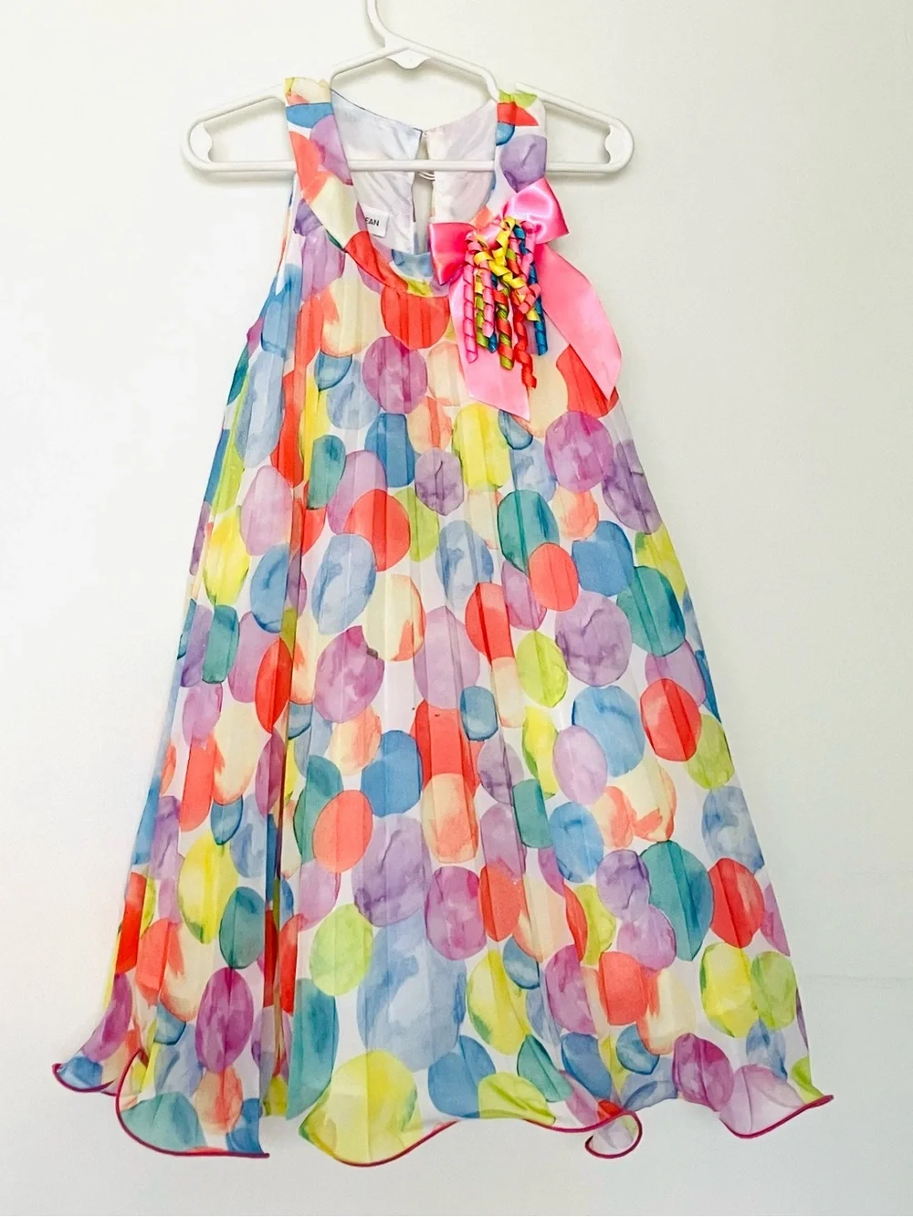 BONNIE JEAN Party Dress Toddler Girl's Size 4T Dot Pleated Multicolor Pink Blue